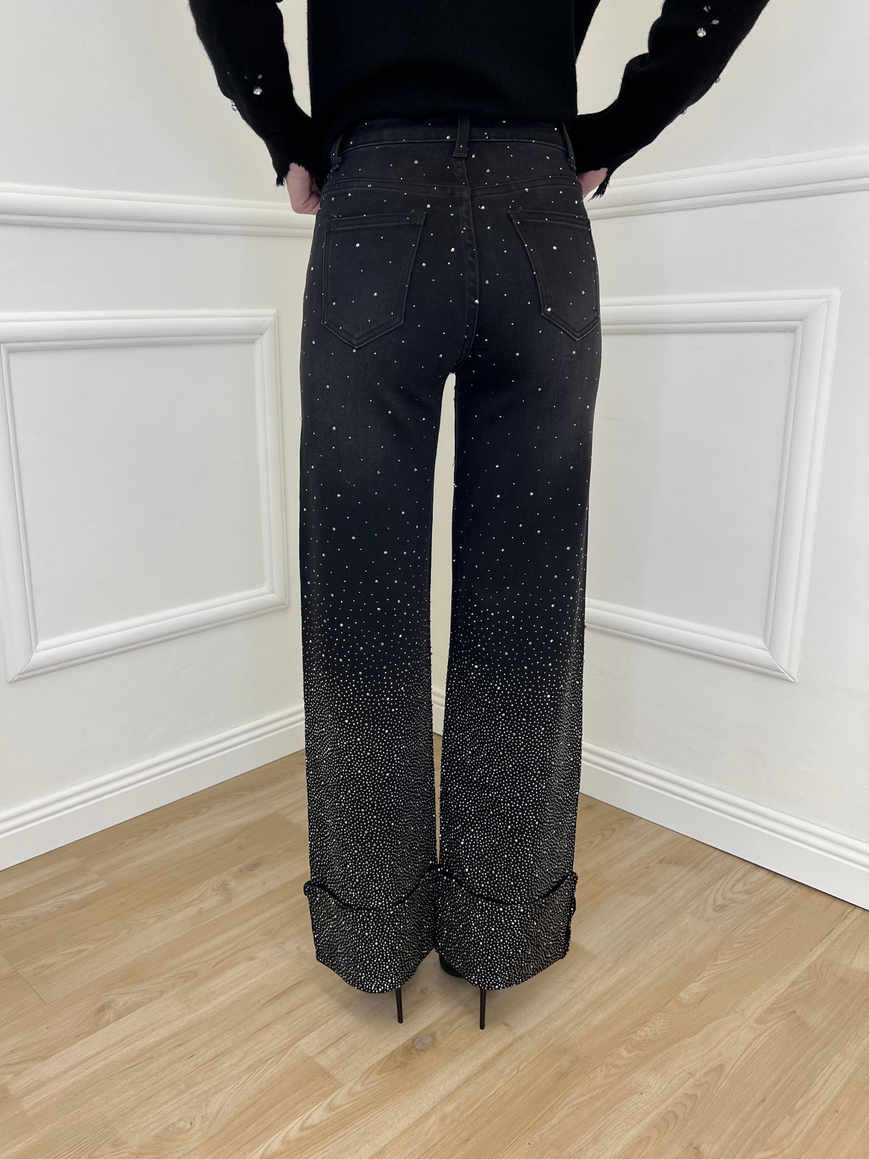 Jeans Strass con Risvolto 2382 Nero