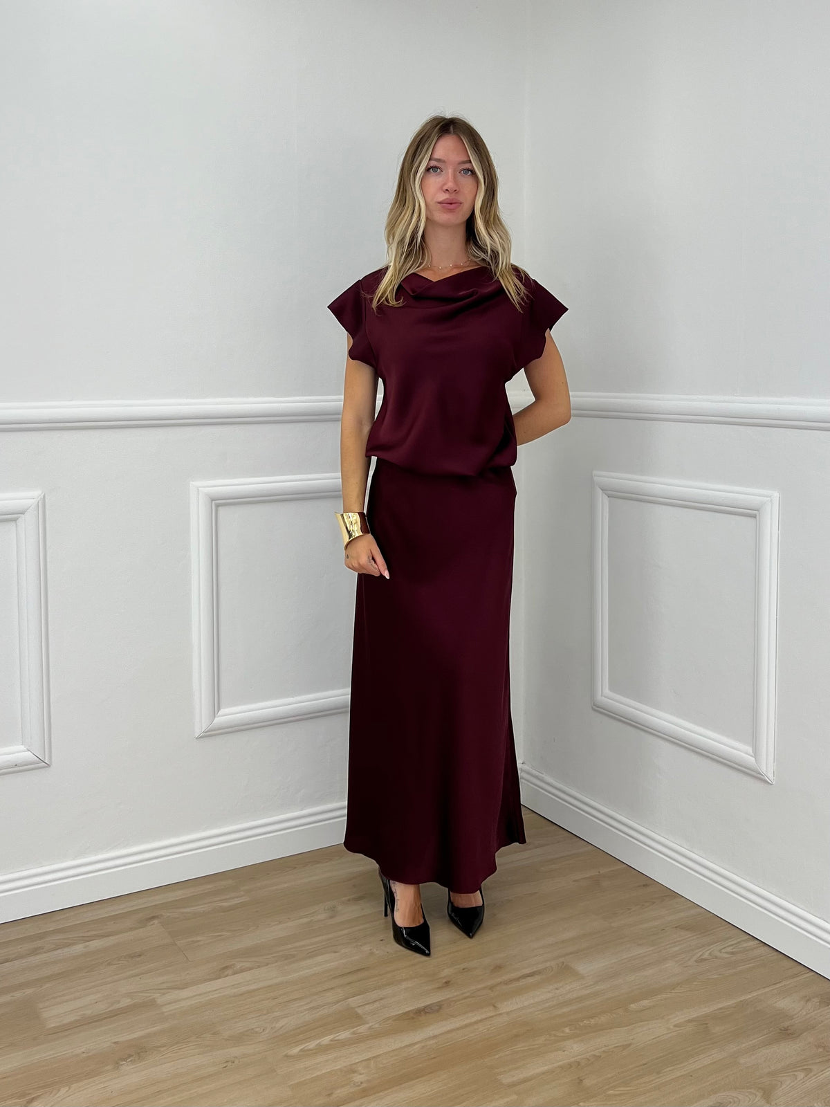 Blusa Satin Scollo Morbido 2548 Burgundy
