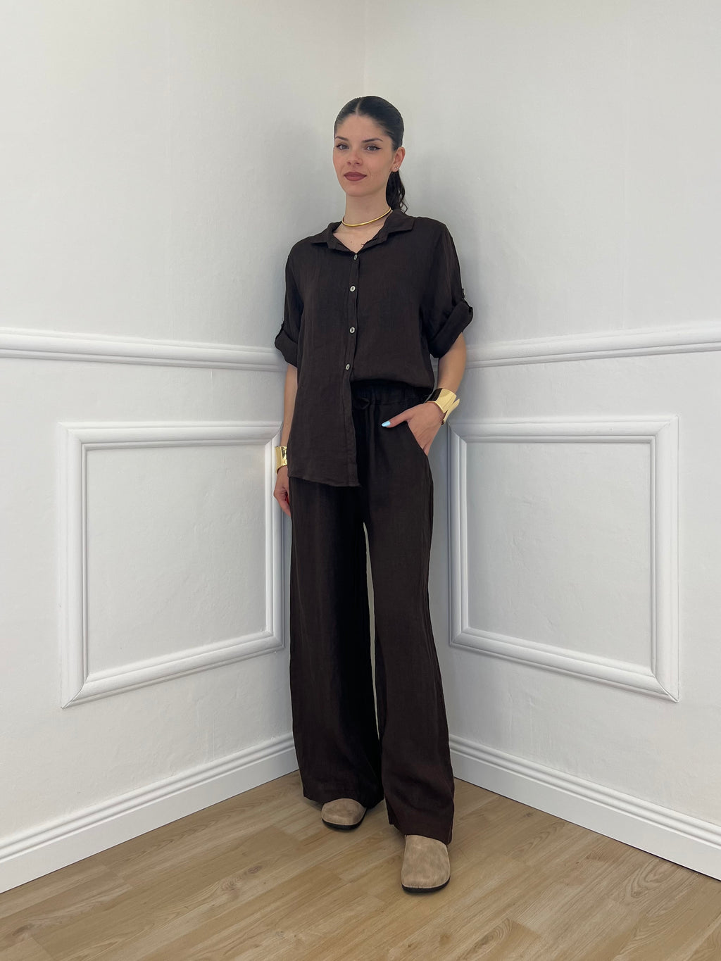 Pantalone Lino Coulisse 23216 Moro