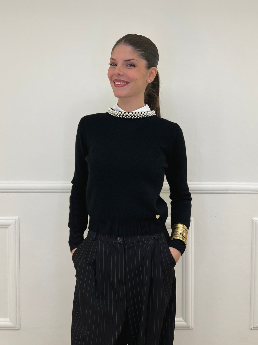 Maglia Collo Perle 25224 Nero