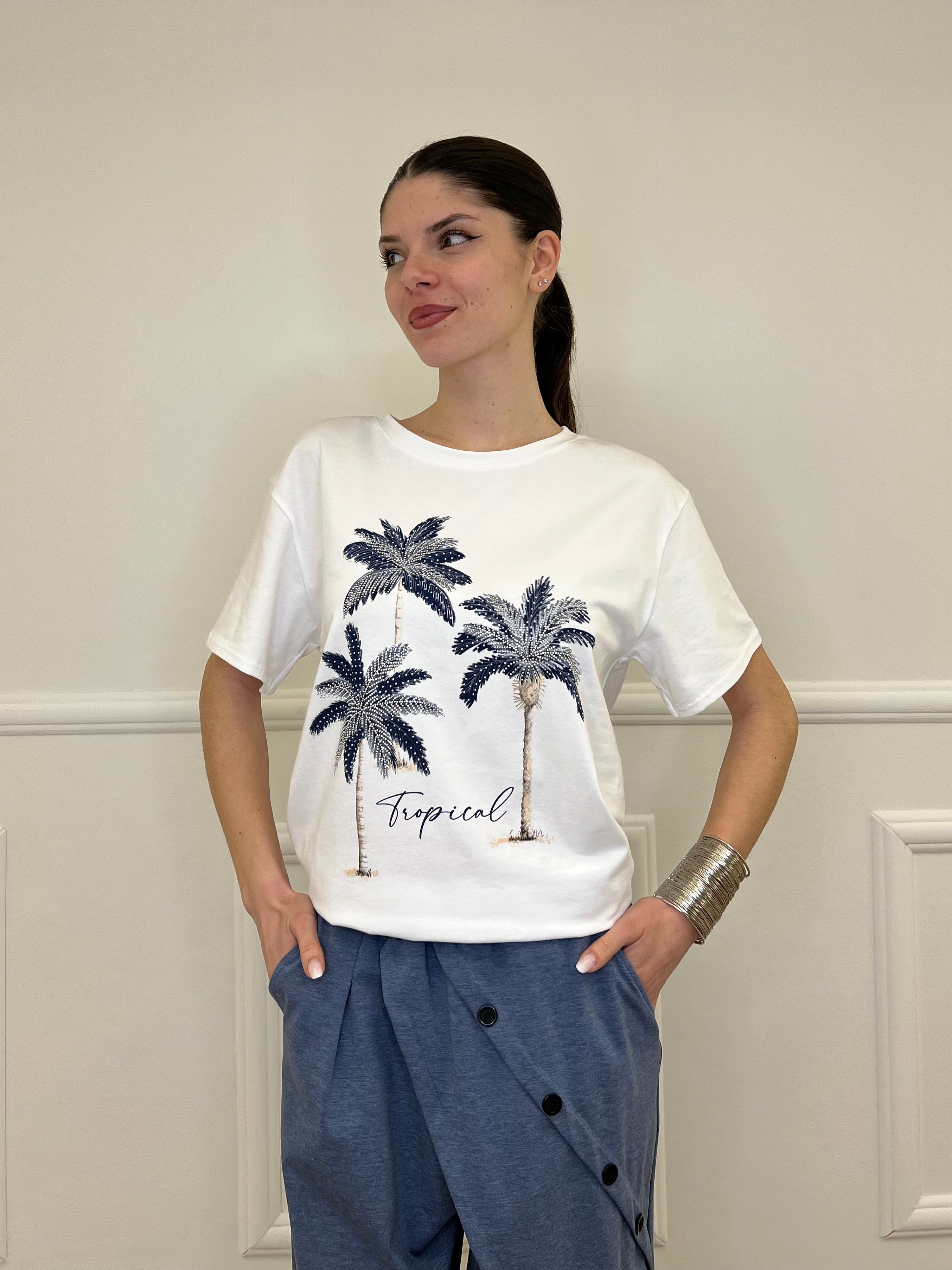 T-shirt Over Palme e Strass