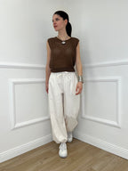 Maglia Smanicata Traforata 6972 Marrone