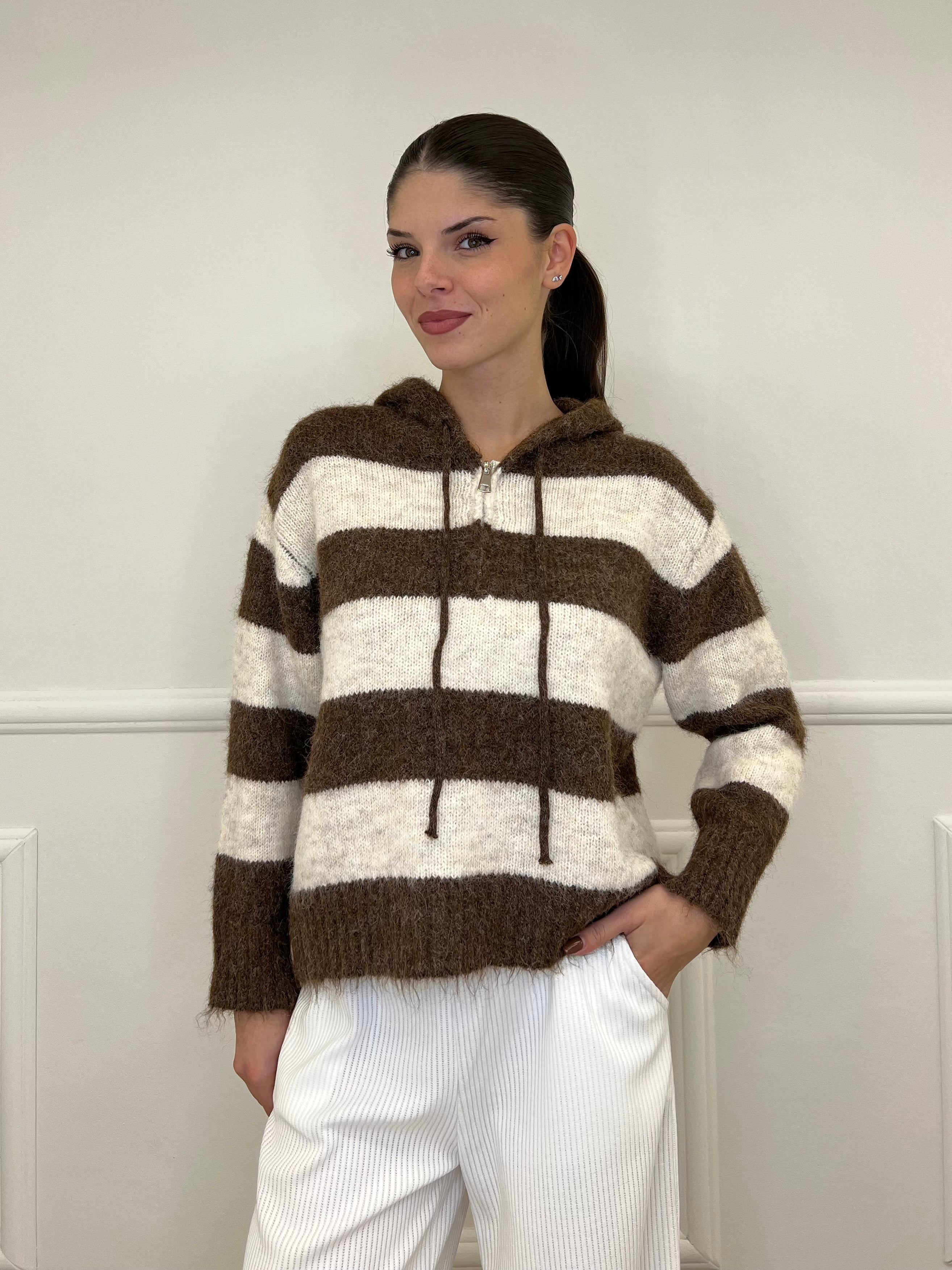 Felpa Mohair Righe 26001 Marrone