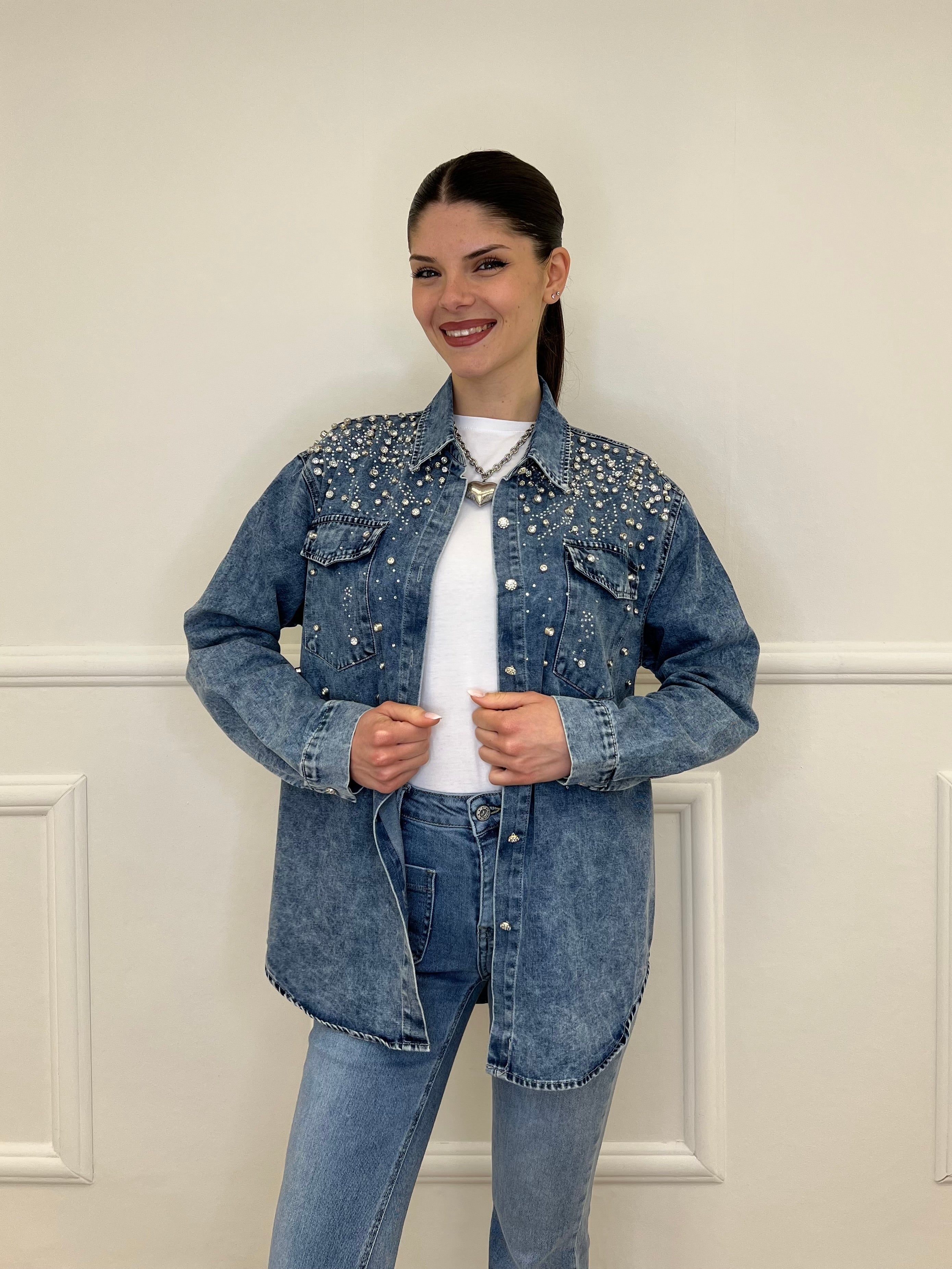 Camicia Denim Delavé Strass 18601