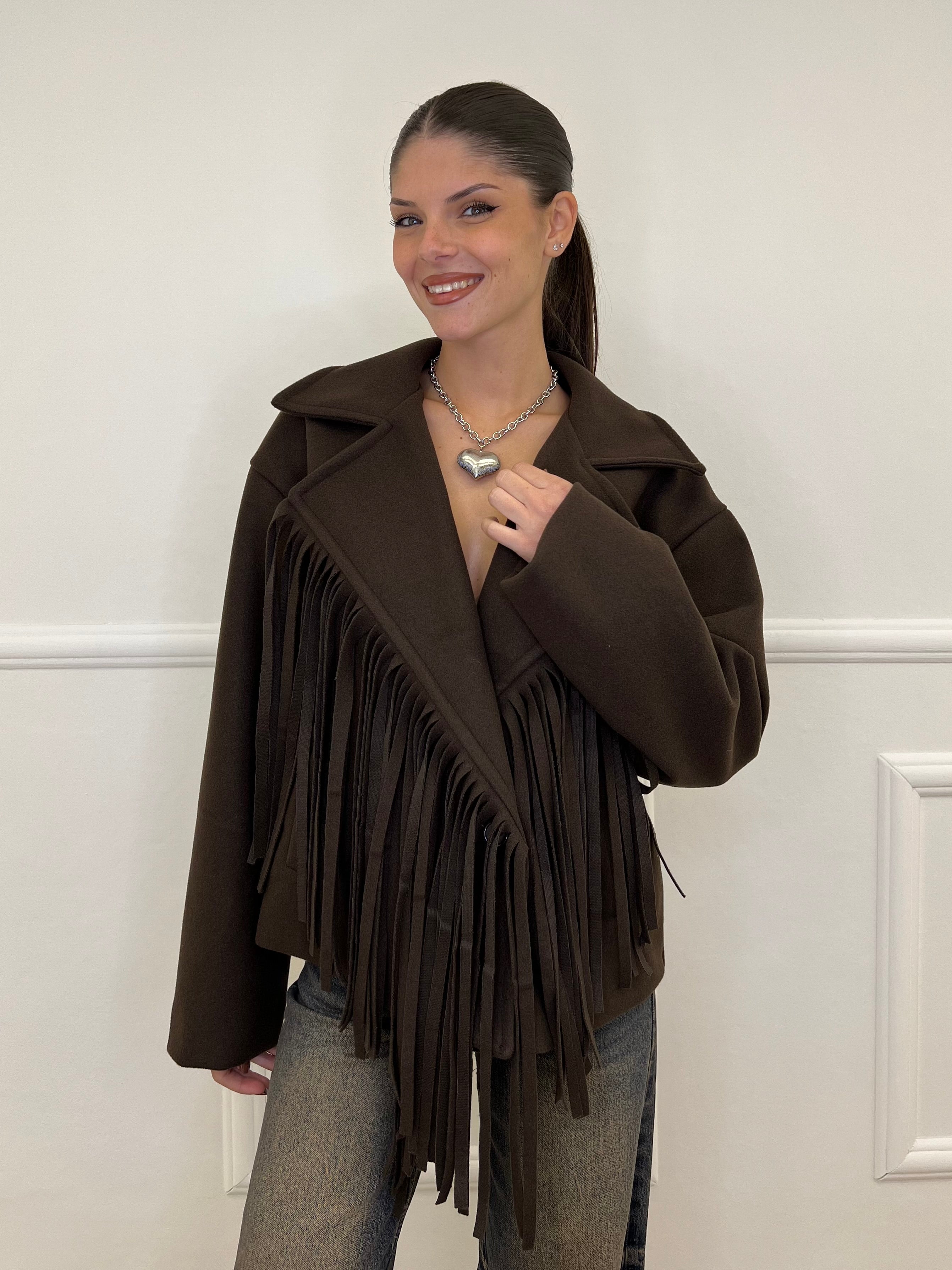 Giacca Cappotto Frange 11903 Moro