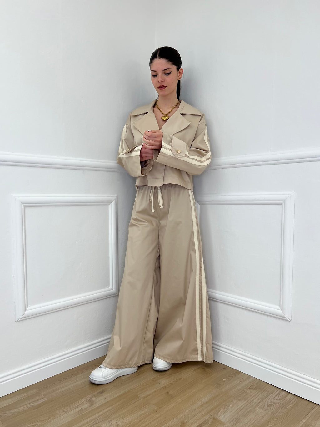 Pantalone Palazzo Bande 7809 Ecru