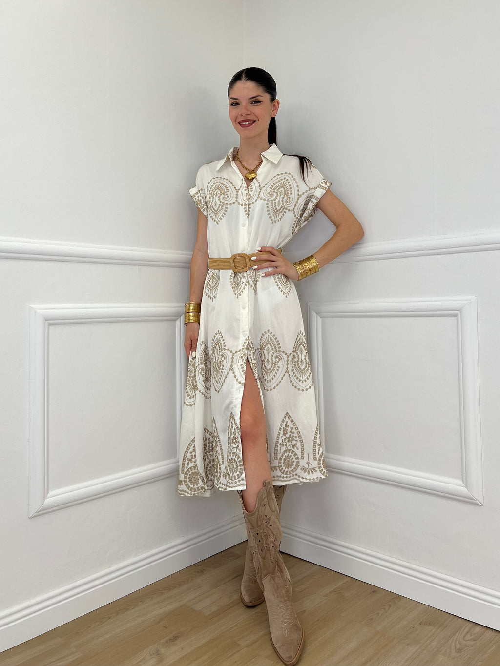 Abito Aletta Ricami Lurex 18148 Panna