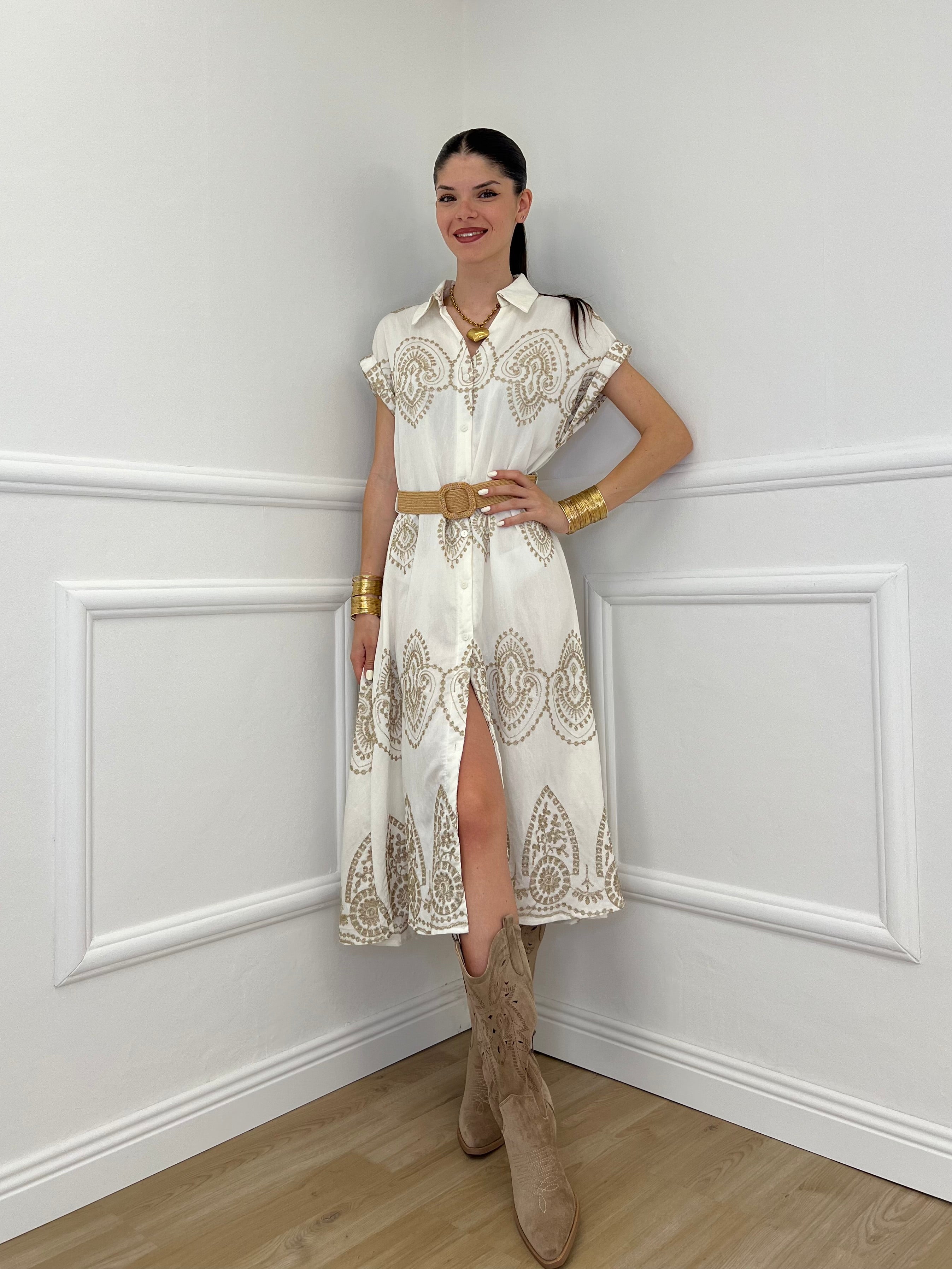 Abito Aletta Ricami Lurex 18148 Panna