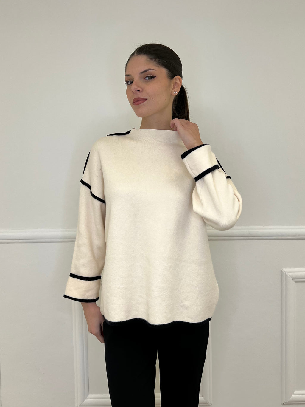 Maglia Profili Contrasto 5337 Panna