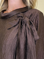 Blusa Chiffon Fiocco e Colletto 8526 Marrone