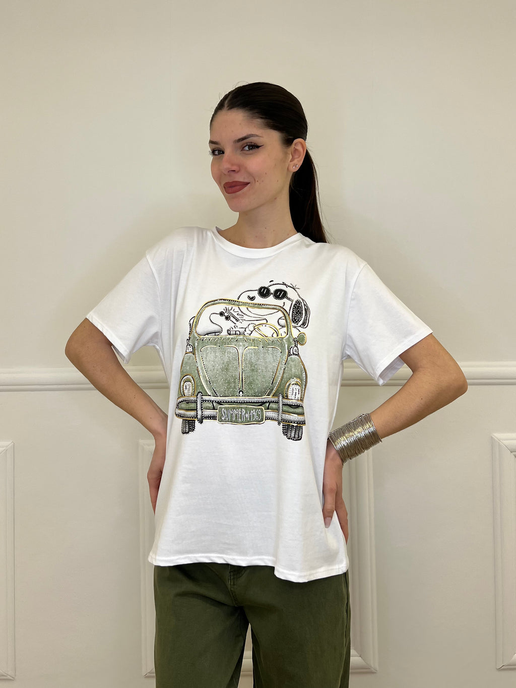 T-shirt Over Snoopy Con Strass