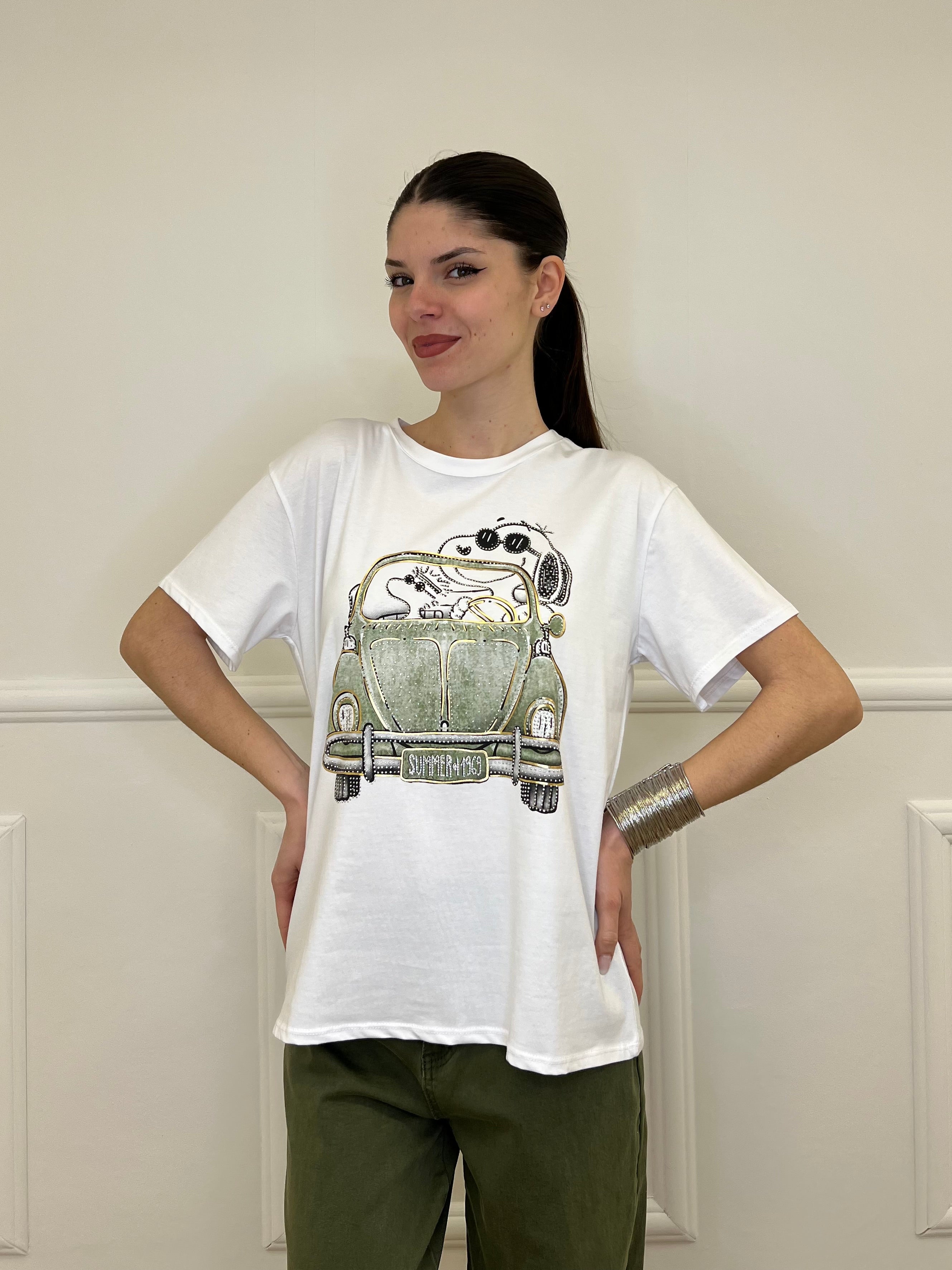 T-shirt Over Snoopy Con Strass