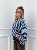 T-shirt Righe Maniche Ampie BM270 Azzurro e Marrone