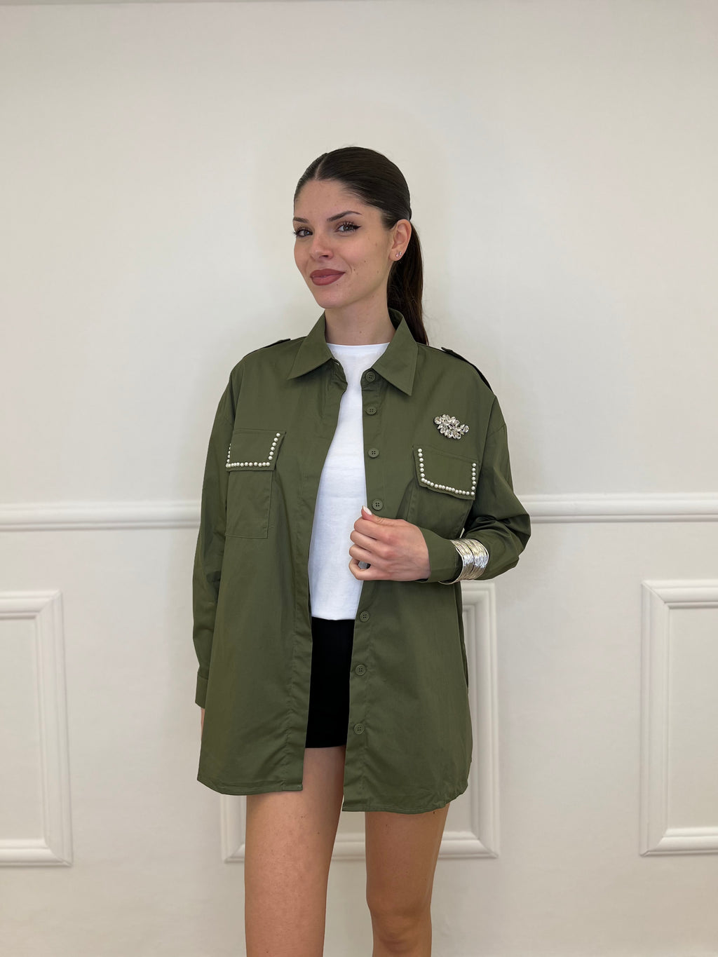 Camicia Overshirt "Choose Love" AL0066 Verde Militare