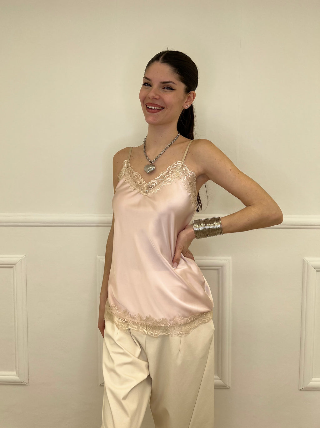 Top In Satin Con Pizzo 18673 Rosa