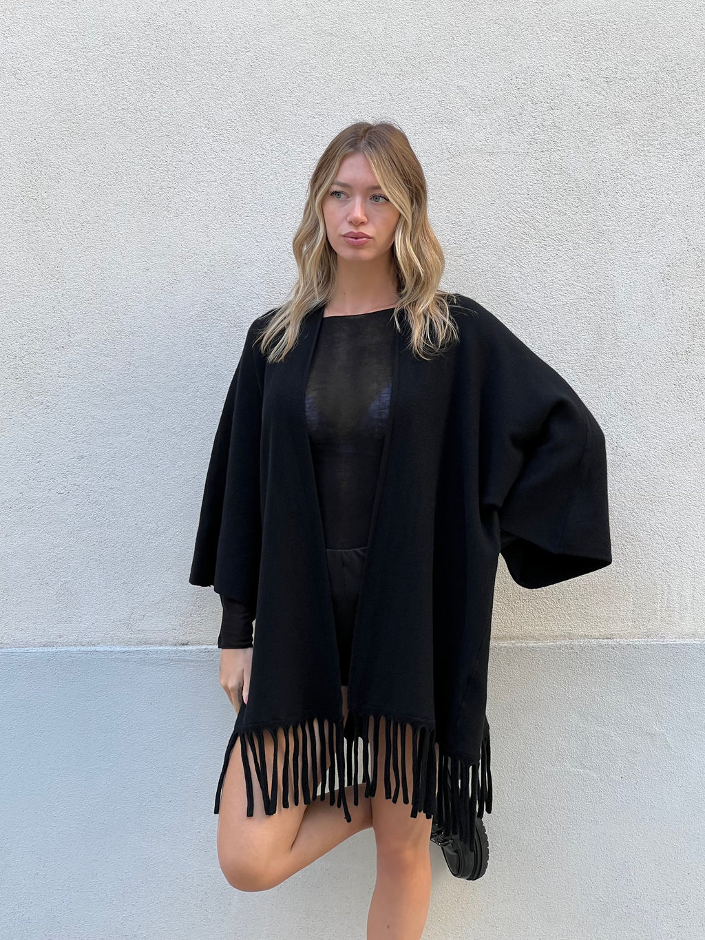 Cardigan Aperto con Frange 5256 Nero