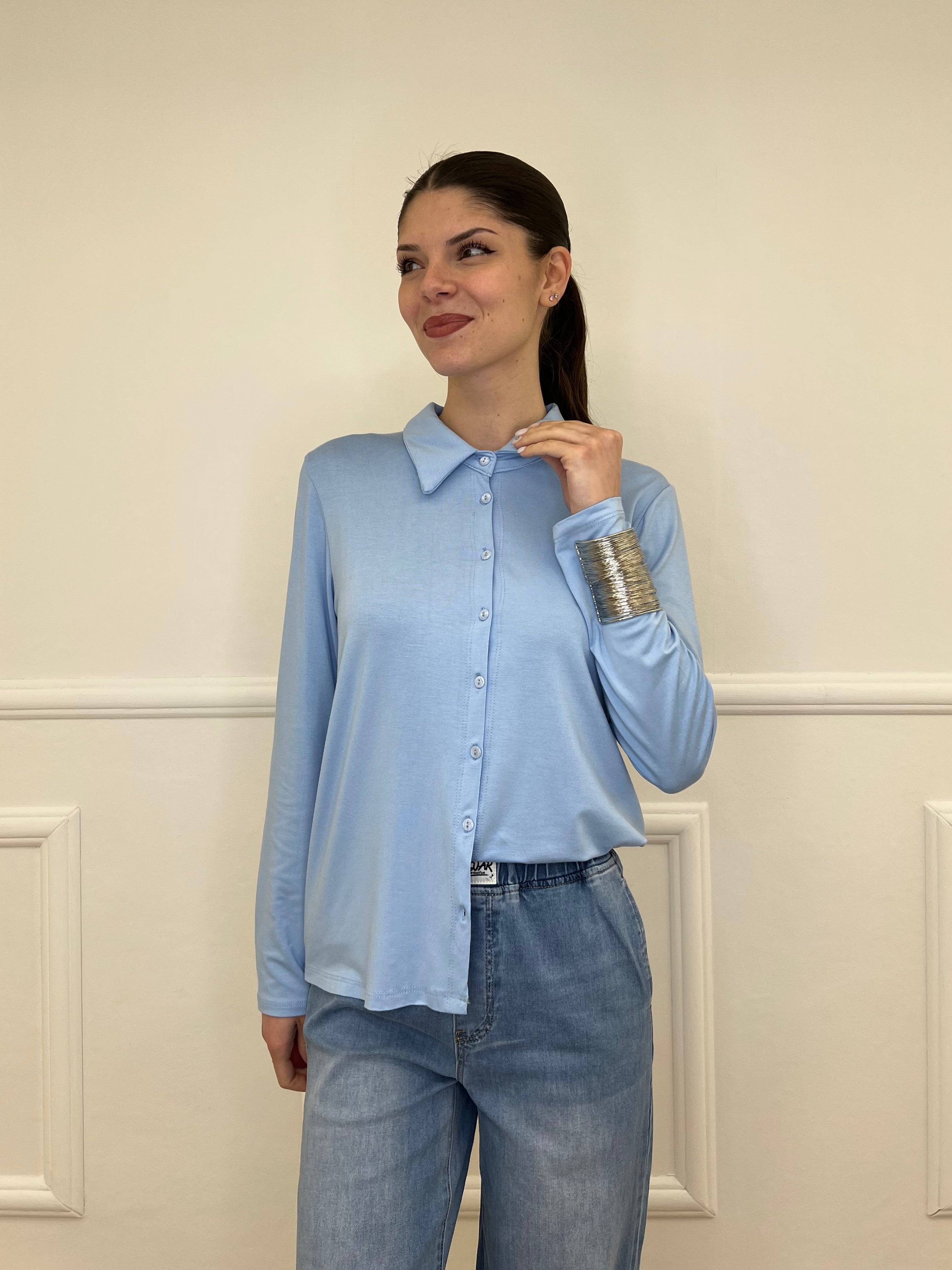 Camicia in Jersey di Viscosa 28163 Azzurro