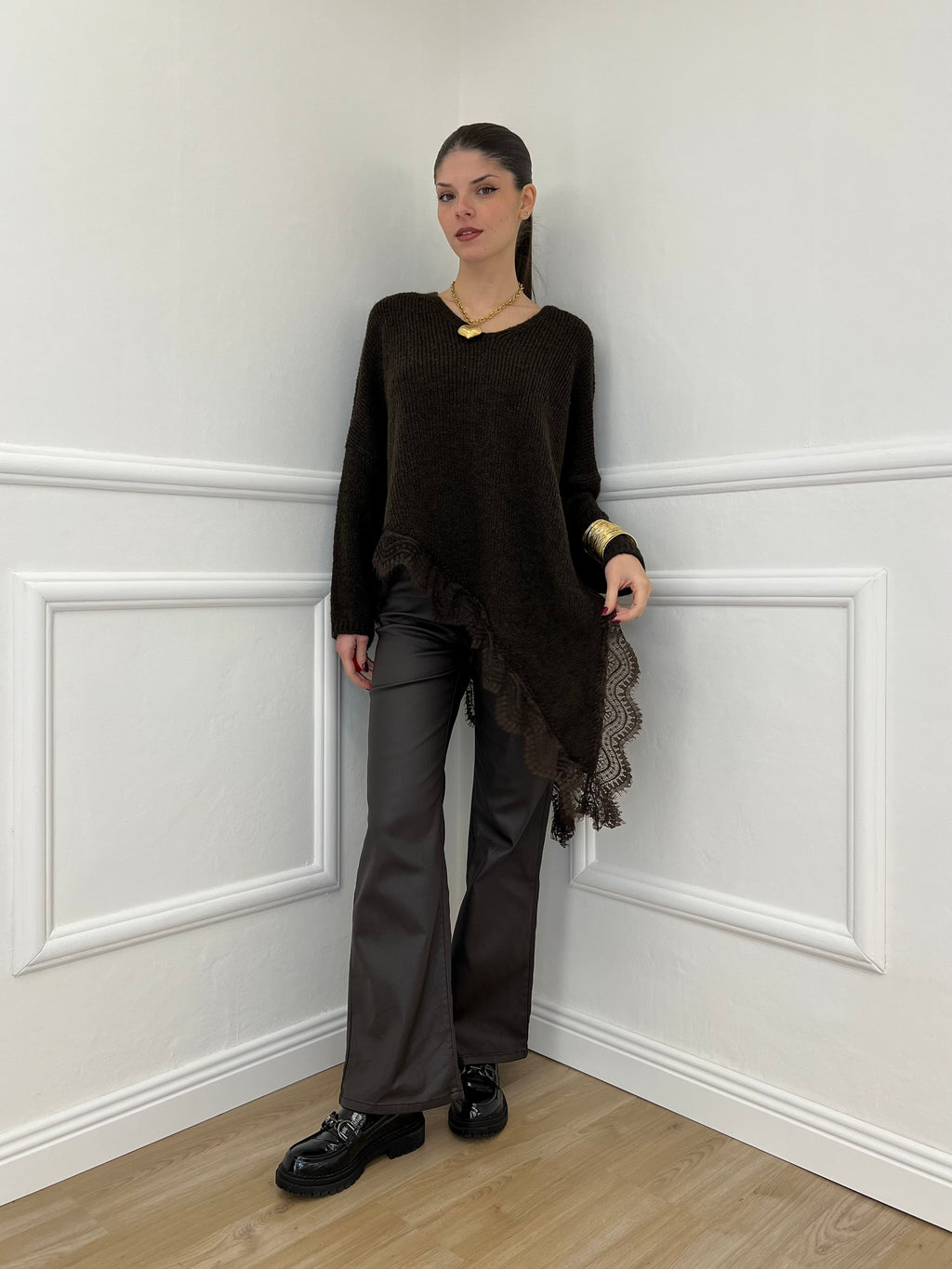 Maglia Asimmetrica Pizzo 25743 Moro