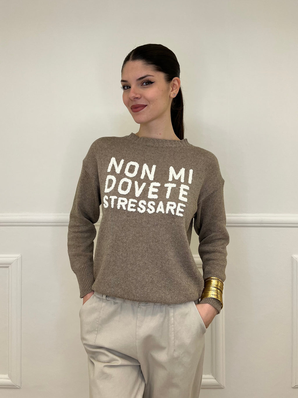 Maglia "Non Mi Dovete Stressare" 3695 Taupe