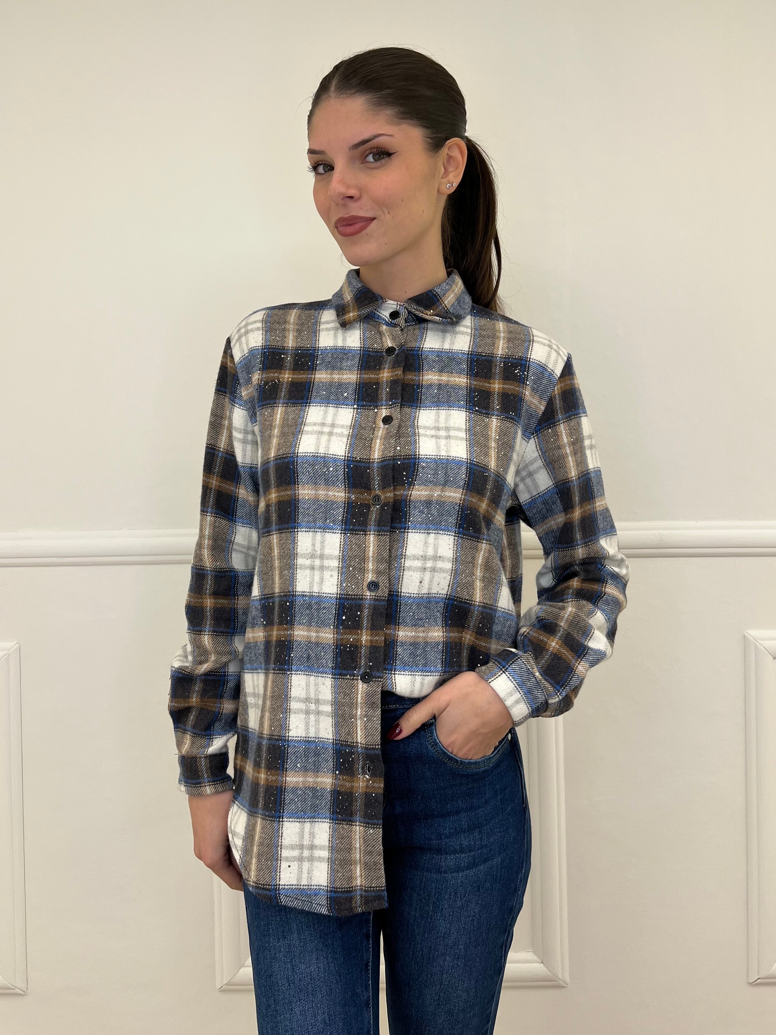 Camicia Madras Strass A35 Bluette