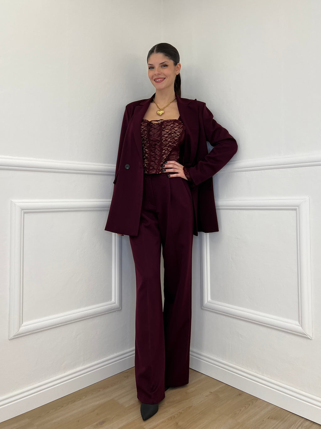 Top Bustier in Pizzo 7358 Burgundy