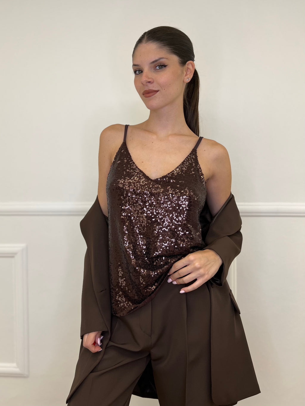 Top Paillettes 6695 Caffè - Bazar Abbigliamento