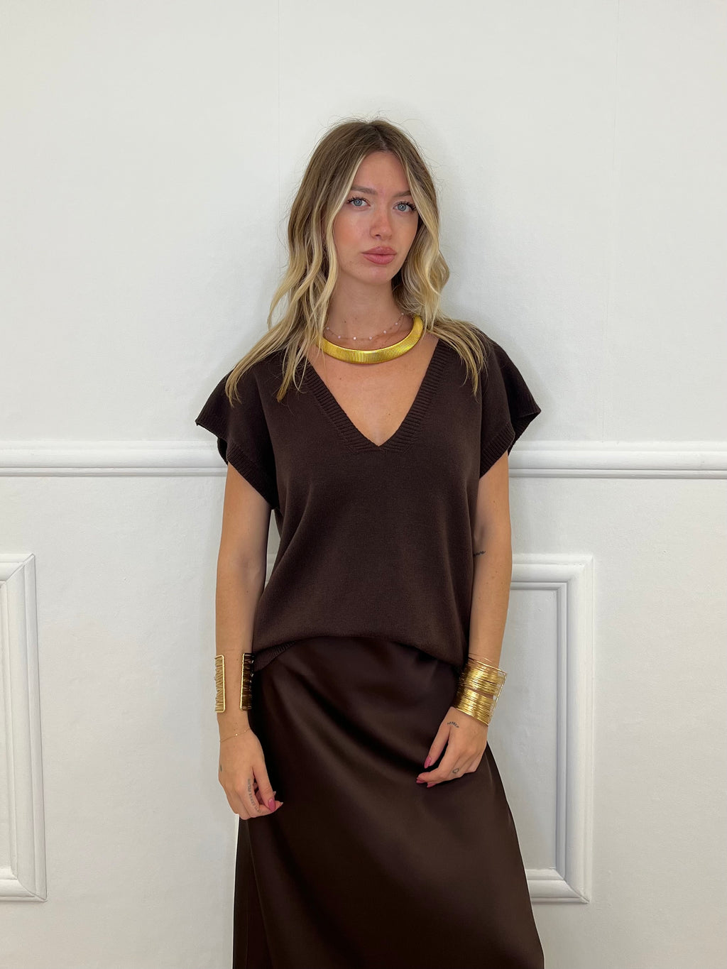 Maglia Scatoletta Scollo V 5402 Marrone