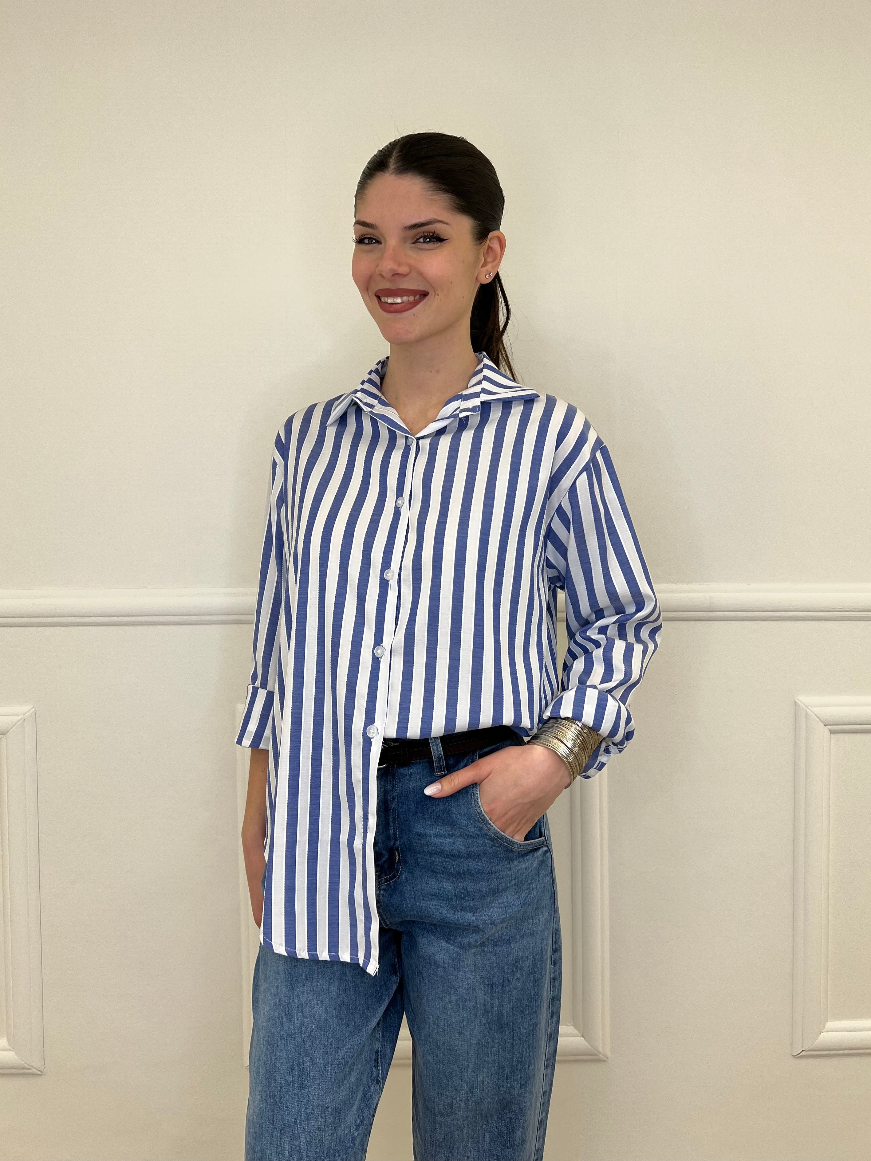 Camicia In Cotone a Righe 82062 Blu