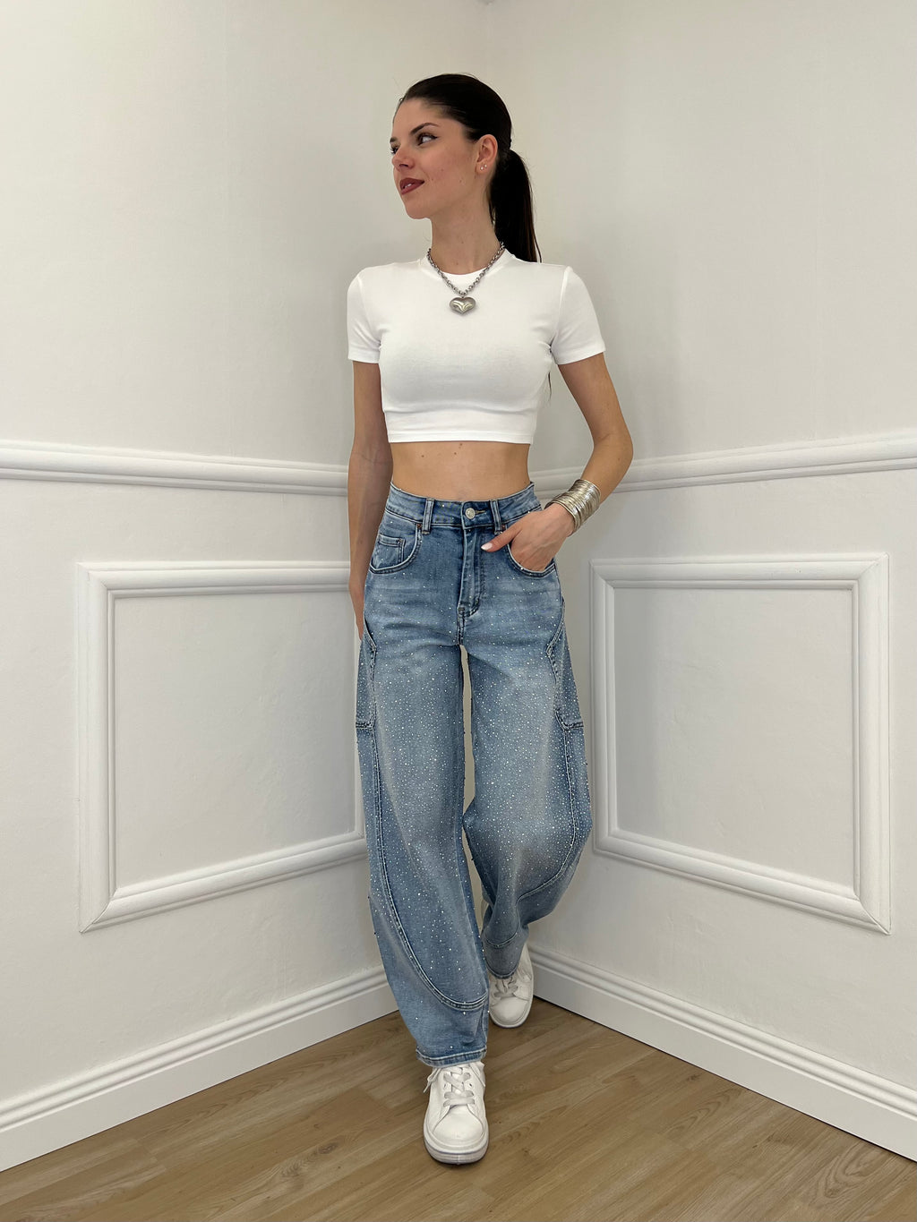 T-shirt Crop Lumina LC240001 Bianco