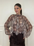 Madras Jabot Shirt L5327 Ecru