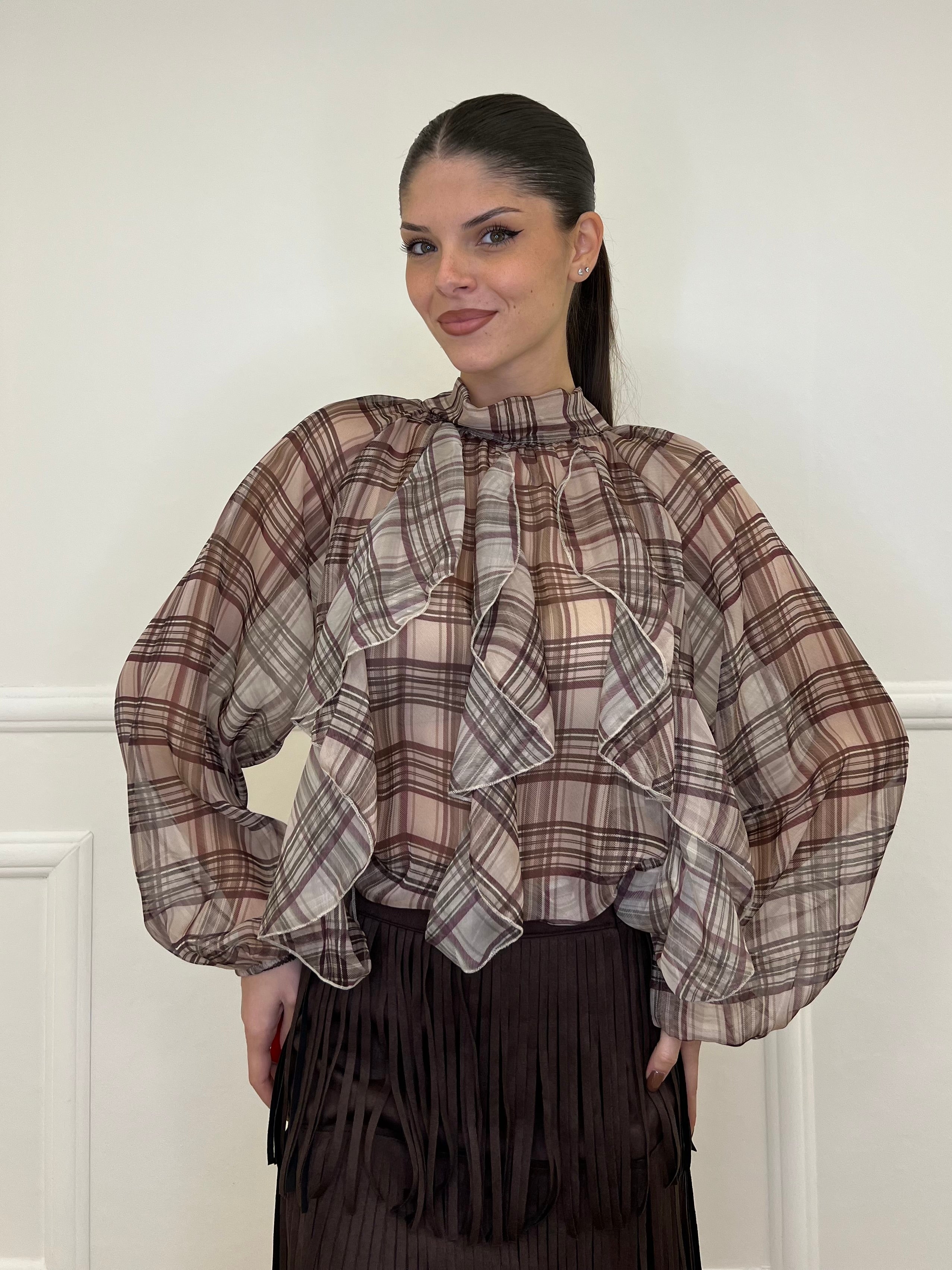 Camicia Madras Jabot L5327 Ecru