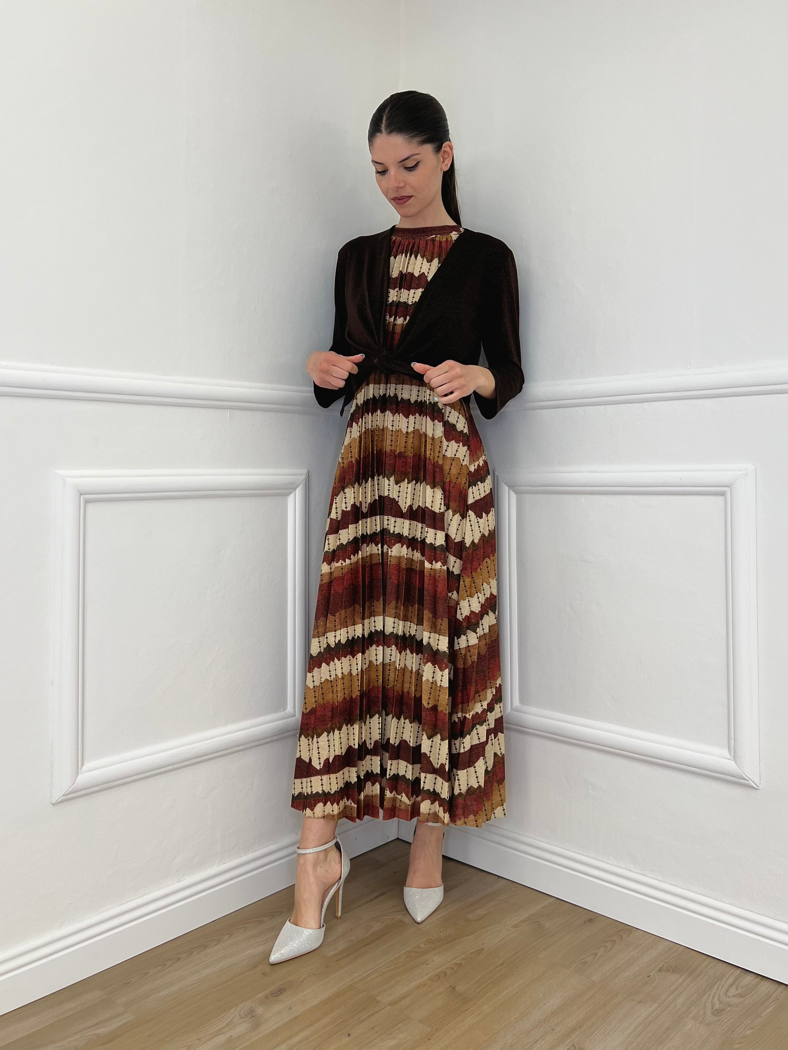 Abito Lurex Plissé In Fantasia 1372 Burgundy