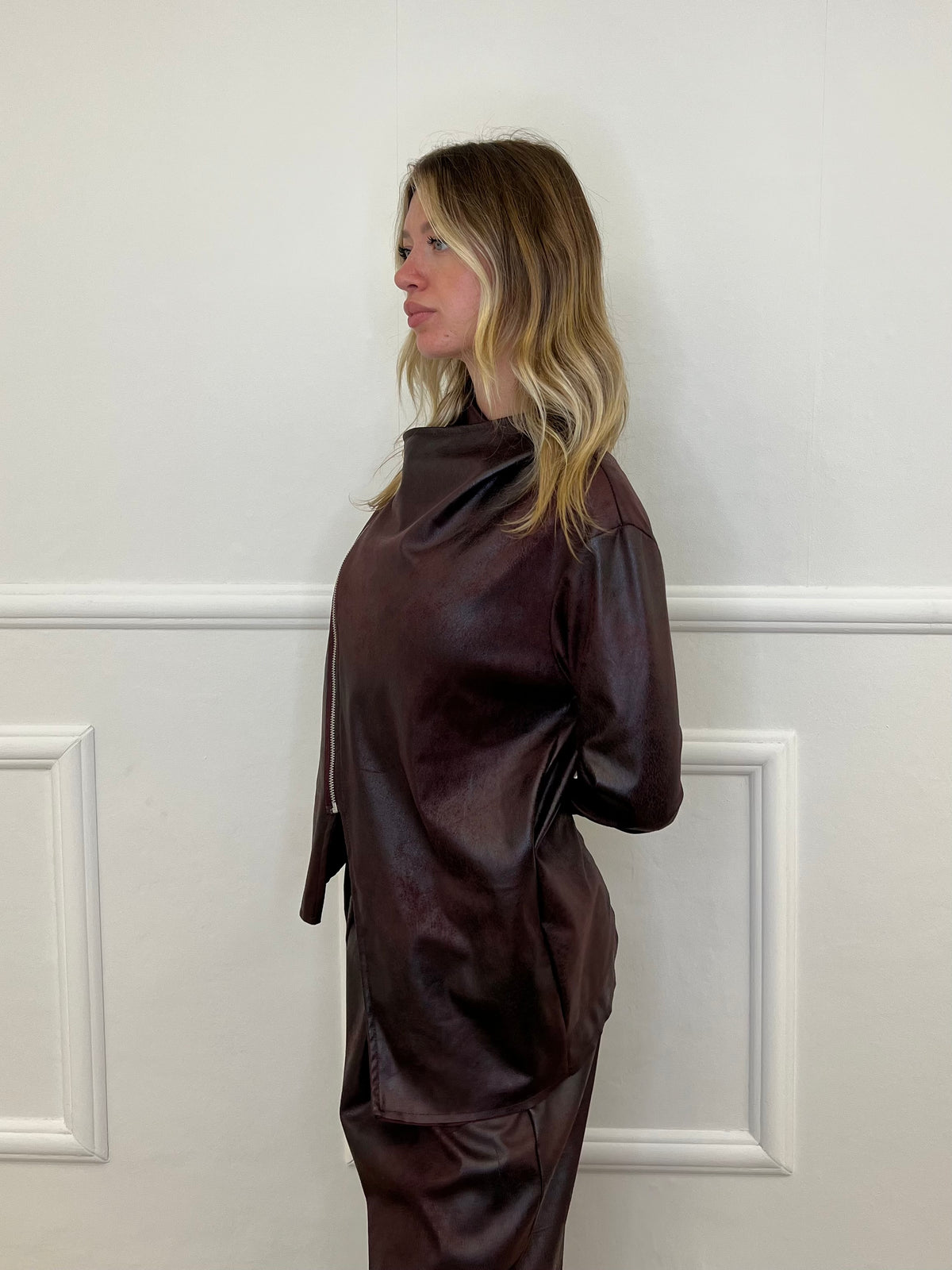 Giacca Zip Asimmetrica Used 5128 Burgundy