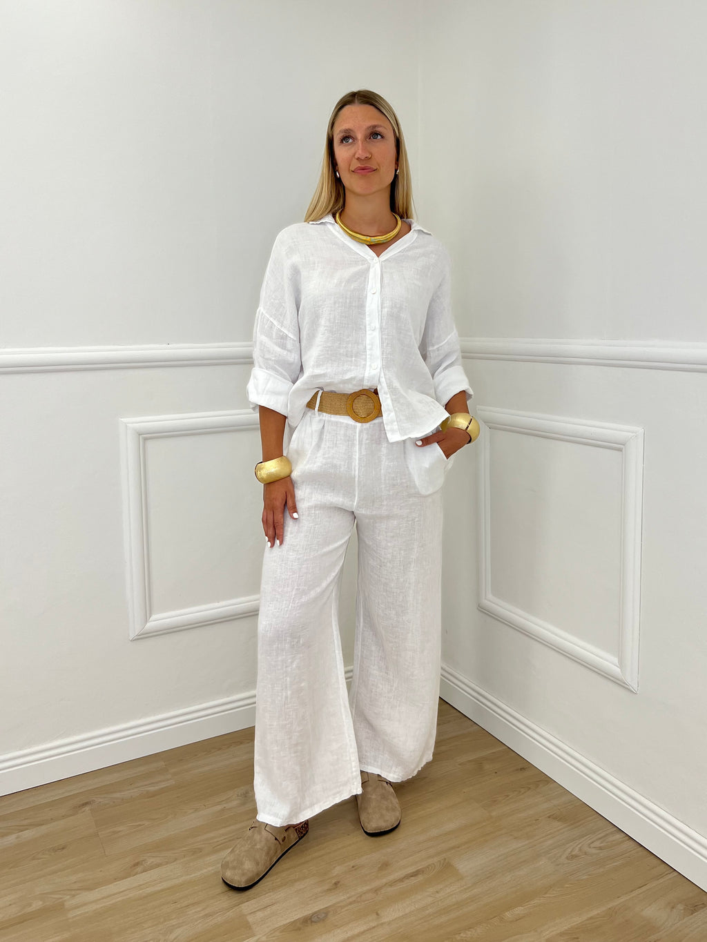 Camicia Scatoletta Lino 89303 Bianco