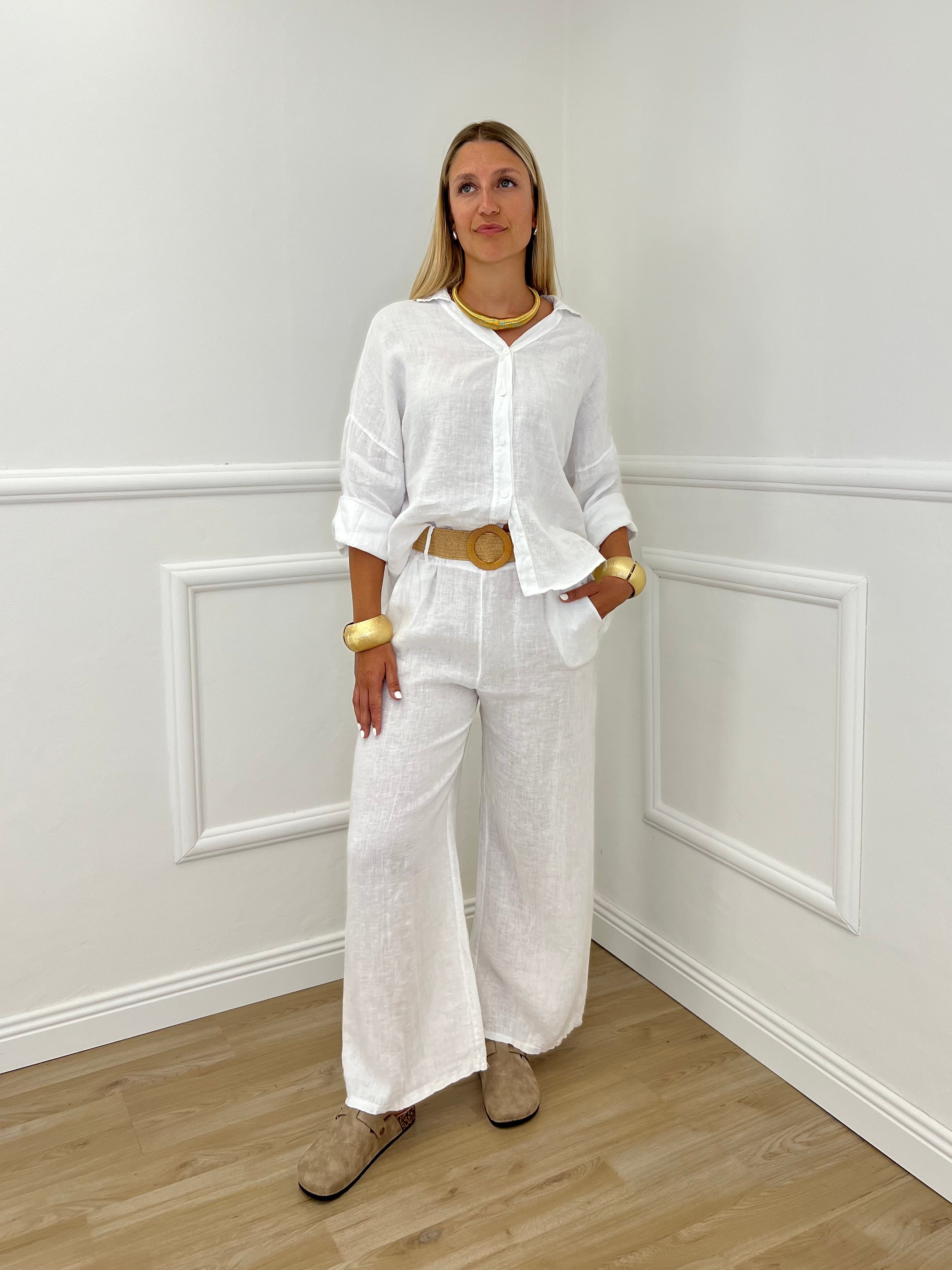 Camicia Scatoletta Lino 89303 Bianco