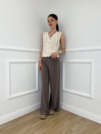 Gilet Traforato Ricami e Paillettes 32550 Ecru