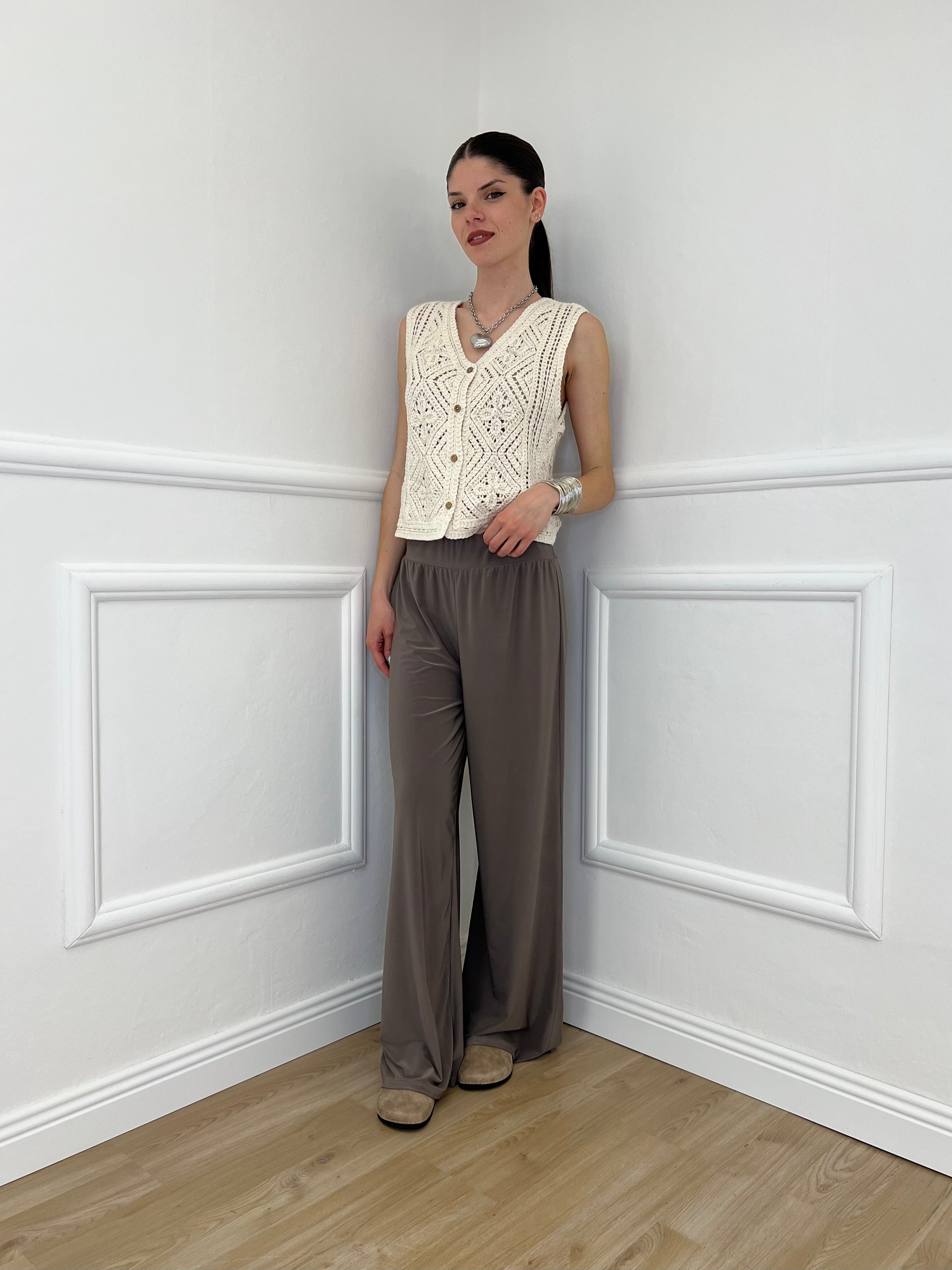 Gilet Traforato Ricami e Paillettes 32550 Ecru