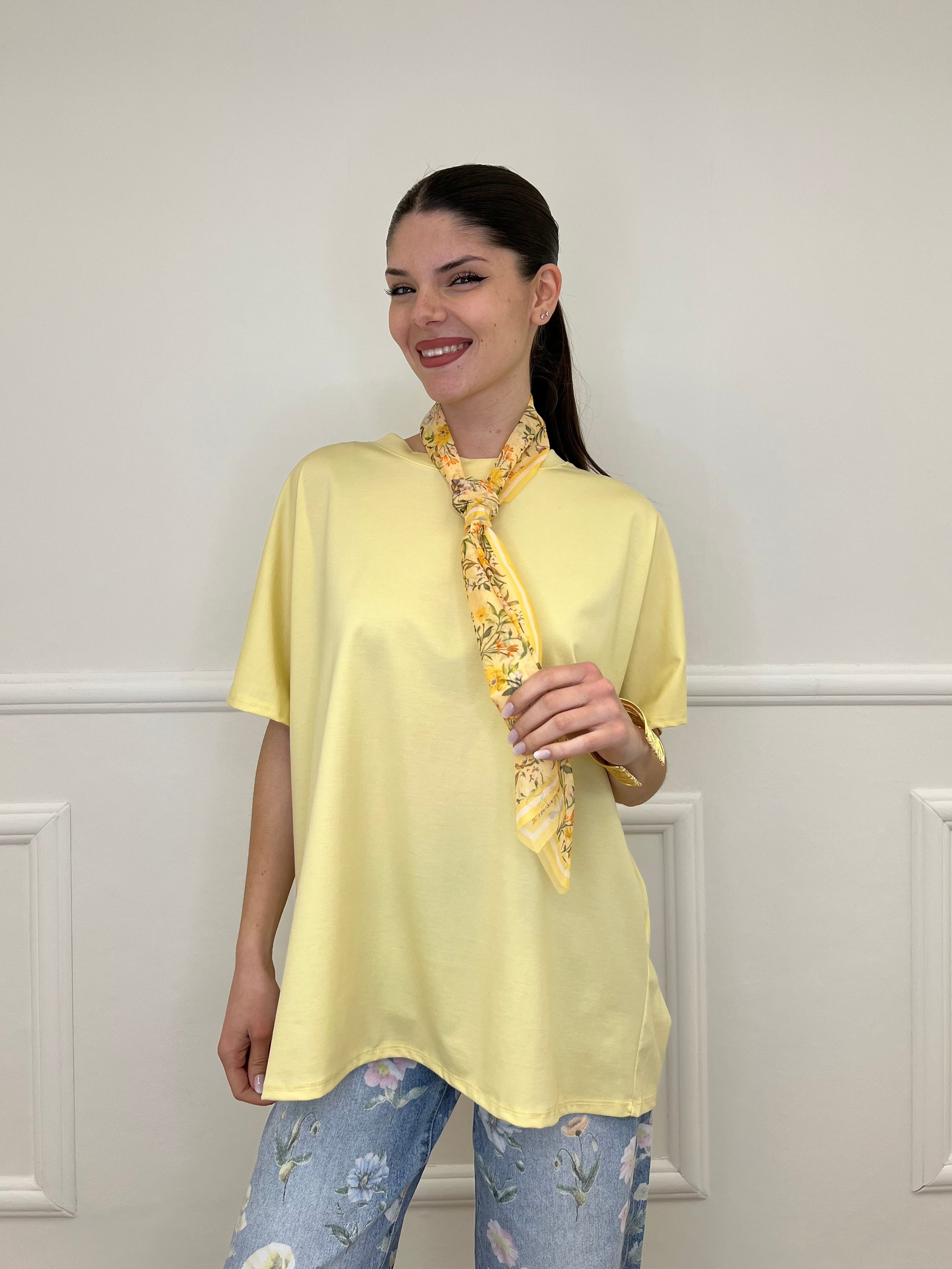 T-shirt Maxi Con Foulard 35080 Giallo