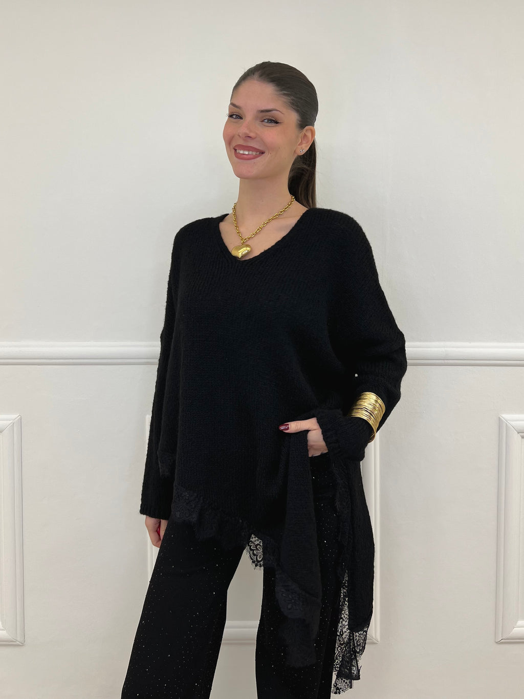 Maglia Asimmetrica Pizzo 25743 Nero