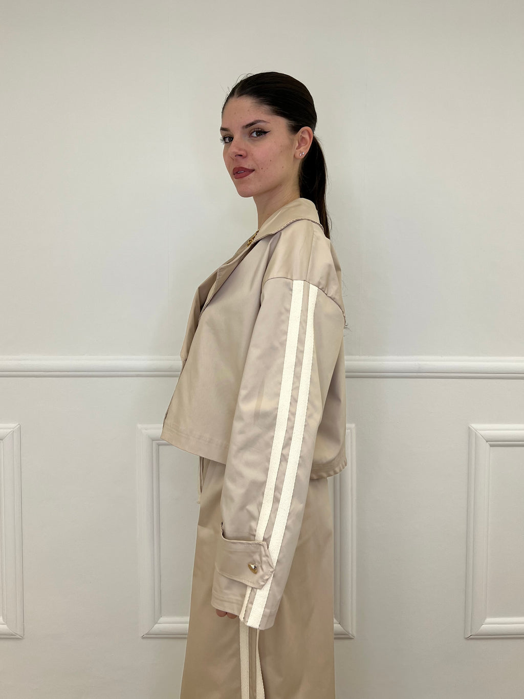 Trench Crop Doppiopetto Bande 7803 Ecru