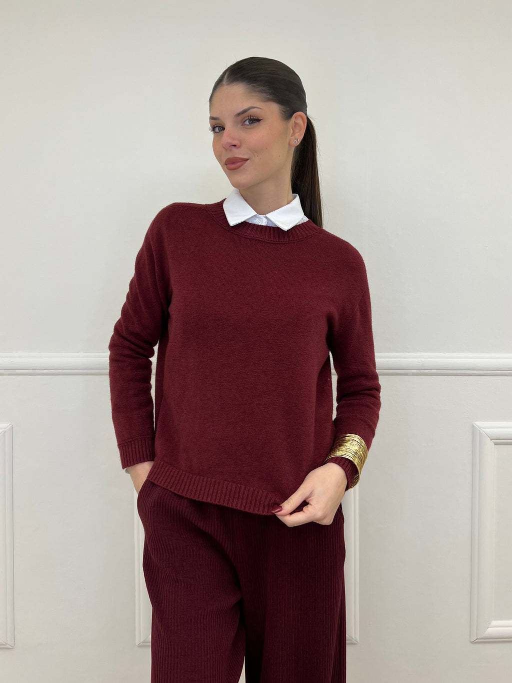 Pullover Basic Girocollo 1186 Bordeaux