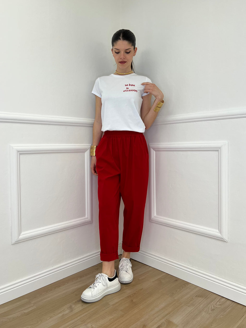 Pantalone Baggy Viscosa 2815 Rosso