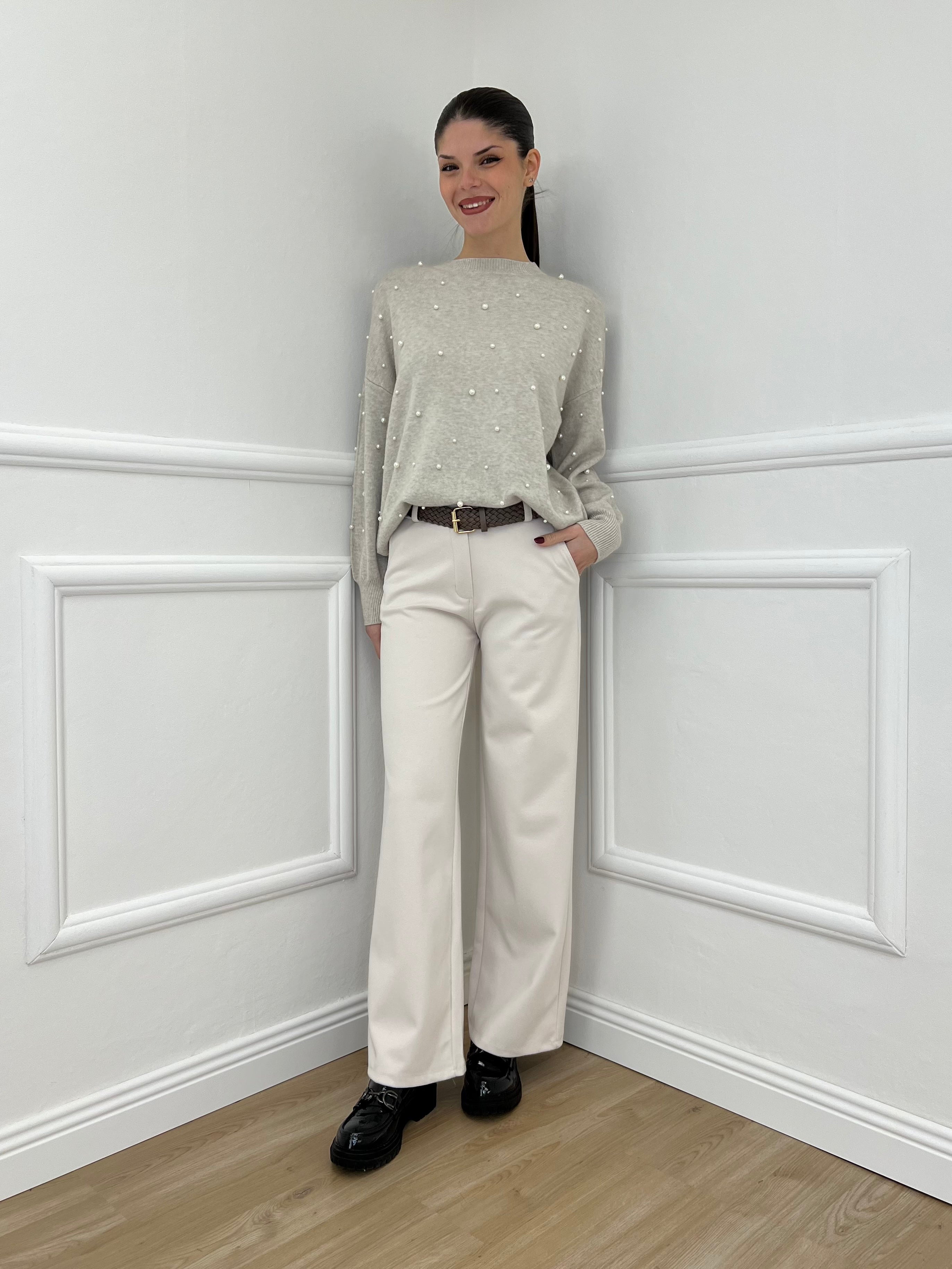 Maglia Perle Girocollo 7313 Ecru