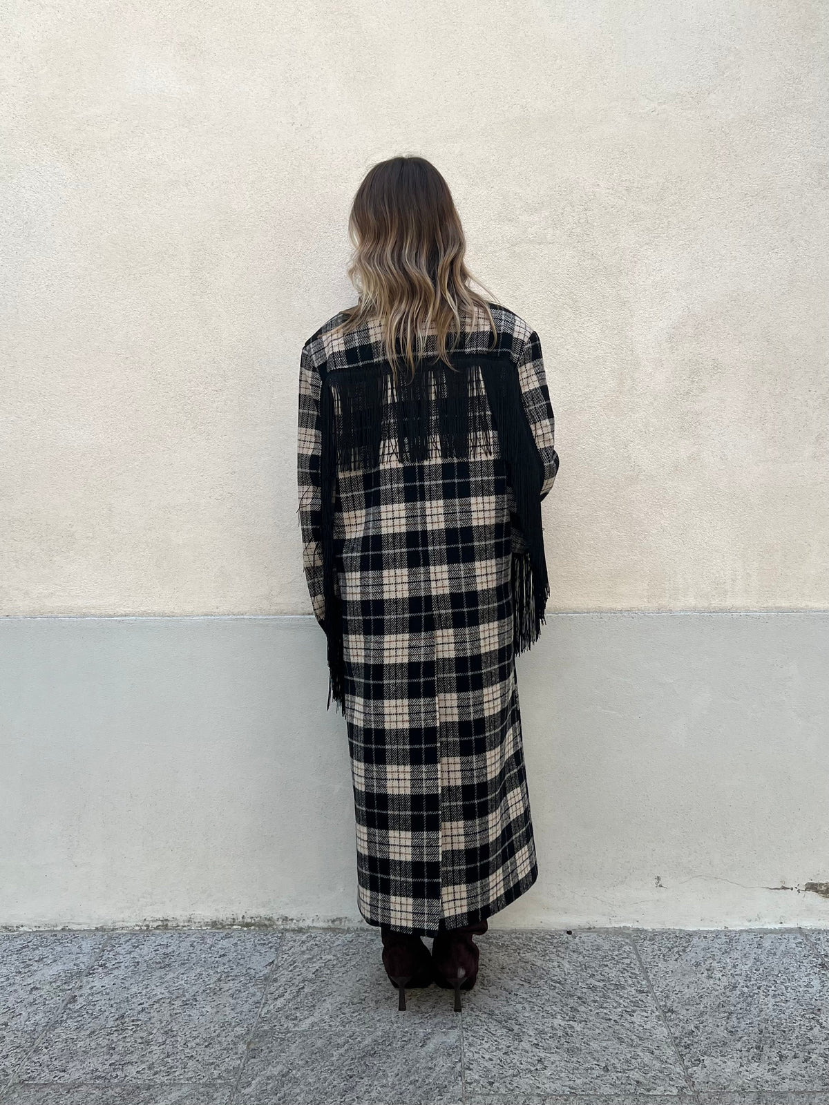 Cappotto Check Frange Lumina LD6228 Nero