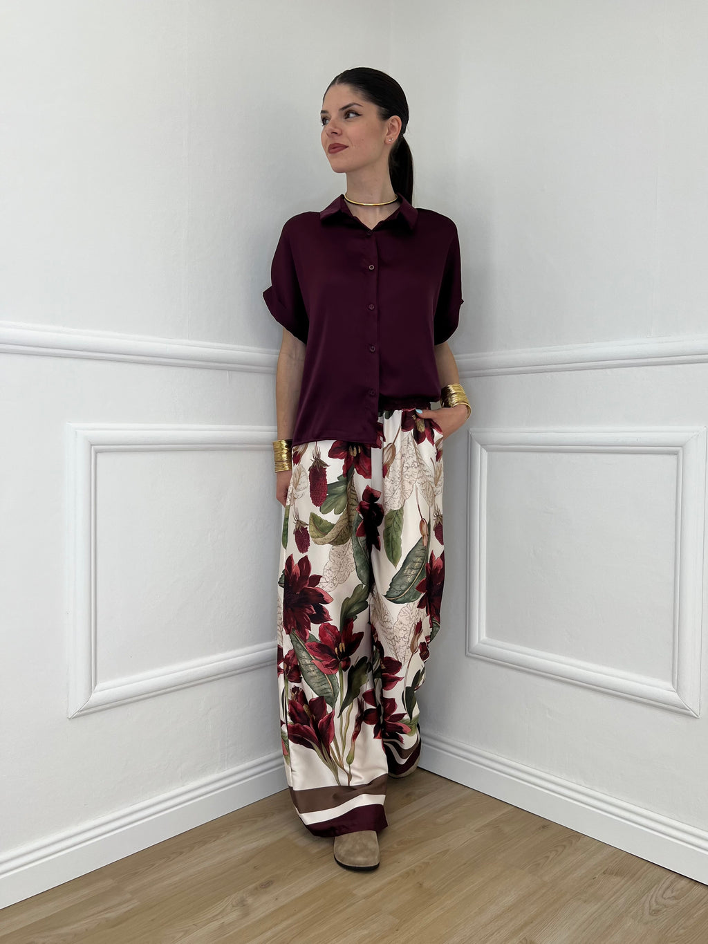Completo Satin Pantalone Fantasia 17397 Burgundy