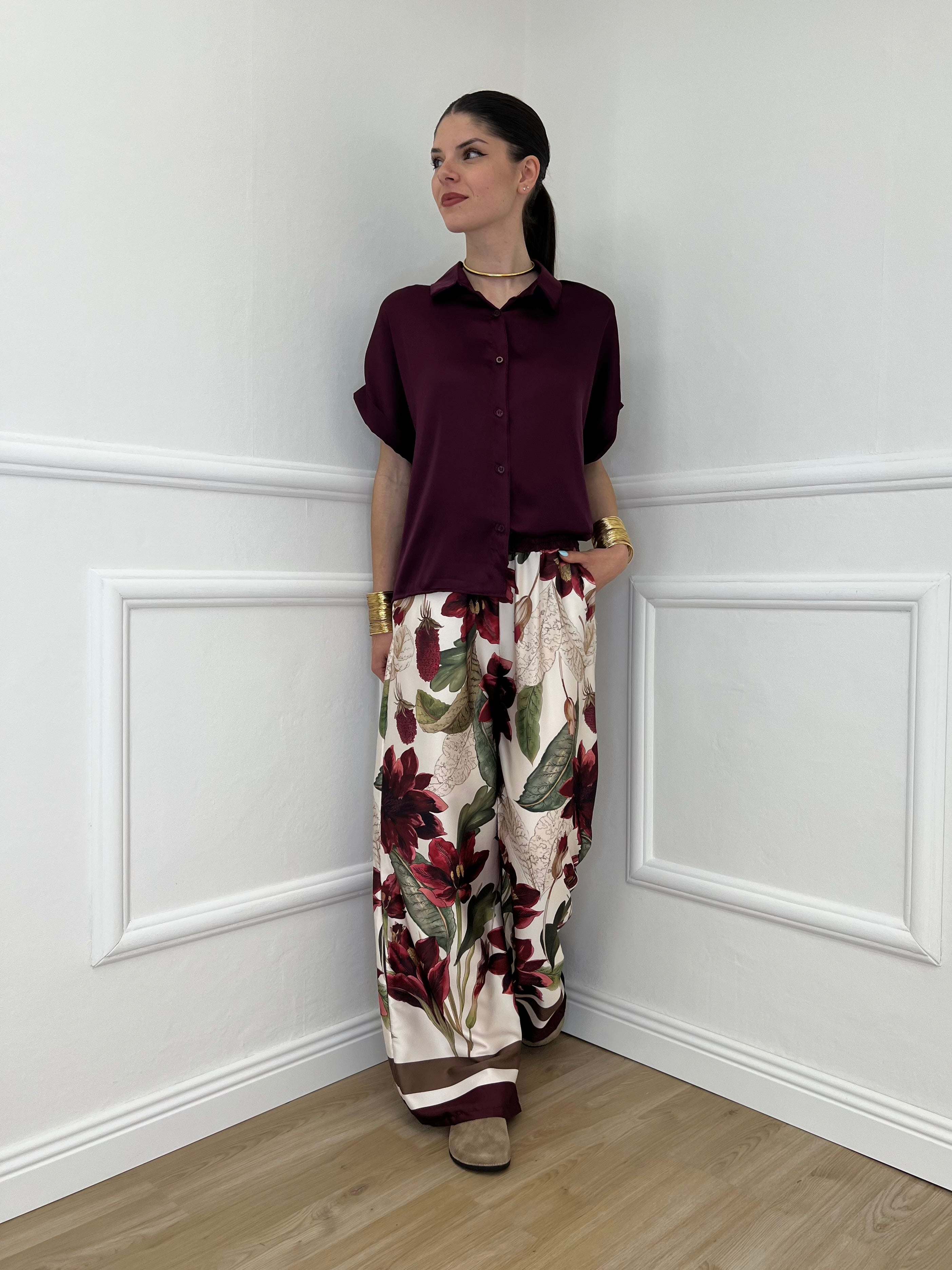 Completo Satin Pantalone Fantasia 17397 Burgundy