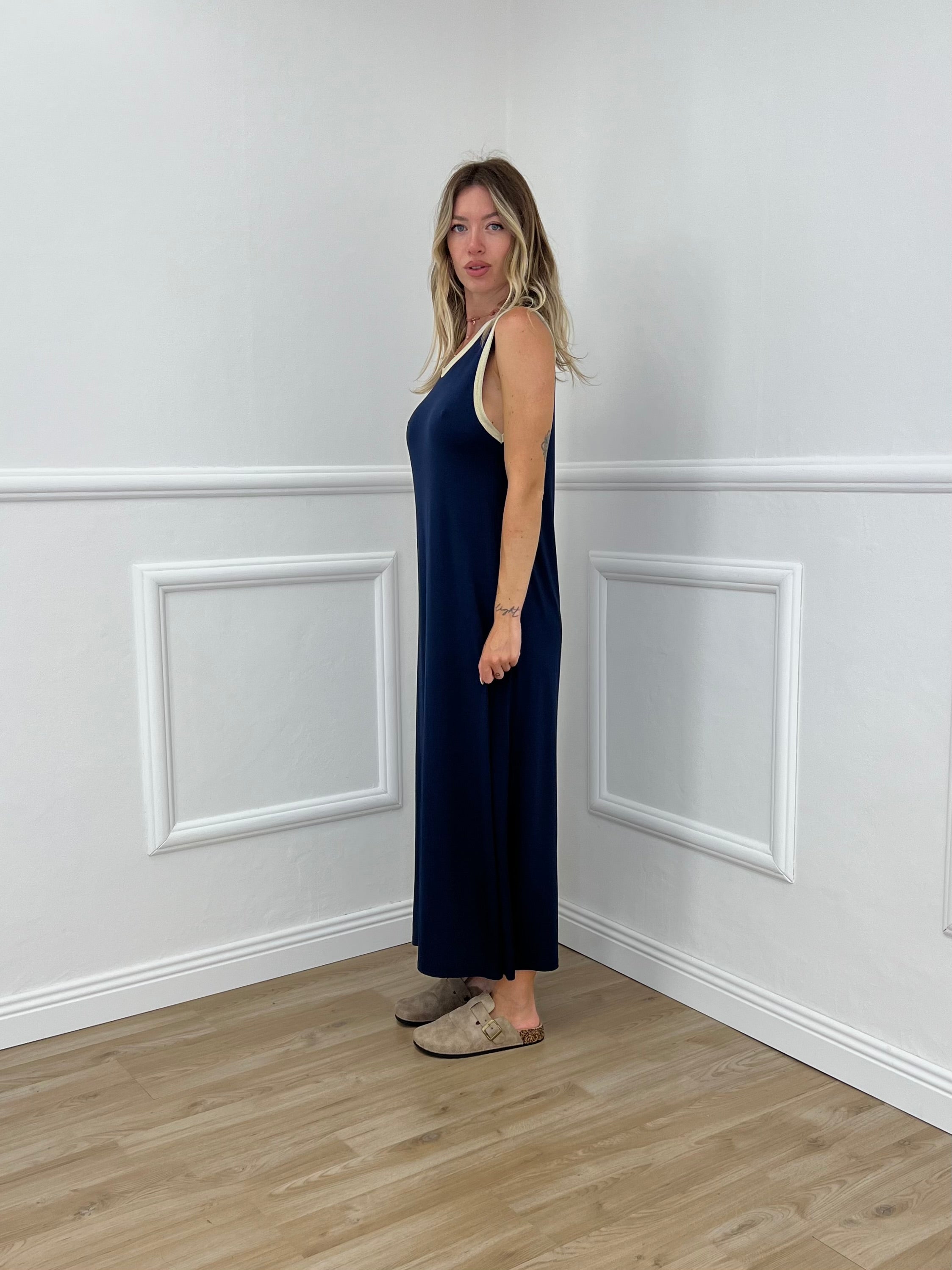 Abito Smanicato Profili Lurex 24408 Blu
