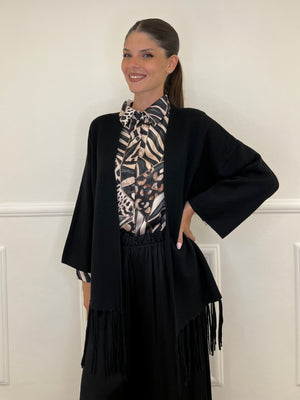 Cardigan Frange DL7296 Nero - Bazar Abbigliamento