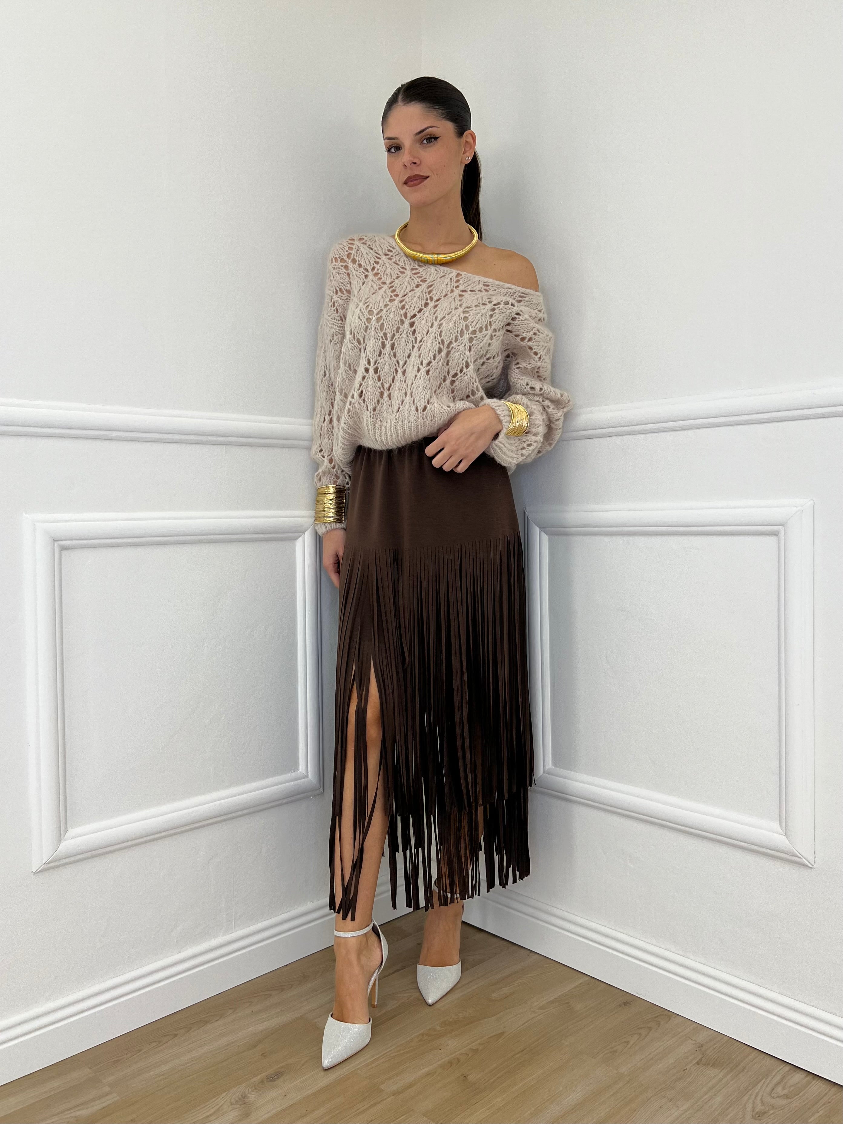 Gonna Viscosa Frange 5307 Moro