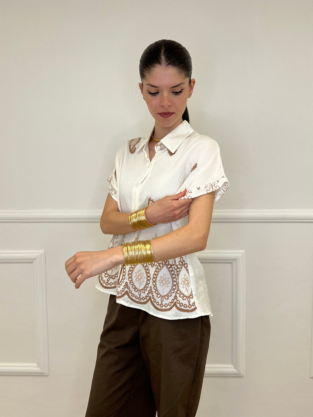 Camicia Ricami Paisley 18180 Panna